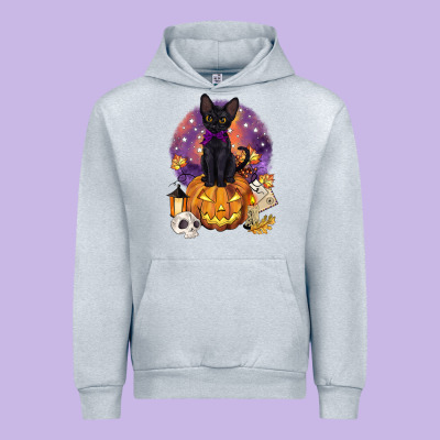 Halloween Black Cat Pumpkin Urban Hoodie Designed By Barkaloodesign