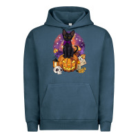 Pigment Midnight Navy halloween black cat pumpkin Urban Hoodie - BarkalooDesign