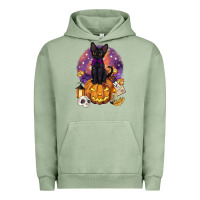 Pigment Oil Green halloween black cat pumpkin Urban Hoodie - BarkalooDesign