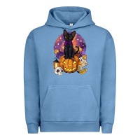 Pigment Pebble Blue halloween black cat pumpkin Urban Hoodie - BarkalooDesign