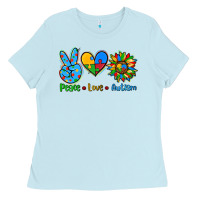 Baby Blue peace love autism Ladies Tee - AdoDesignShop