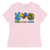 Bubblegum Pink peace love autism Ladies Tee - AdoDesignShop