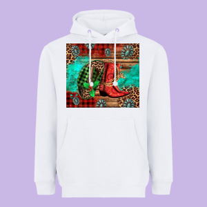 Country Boots And Cowboy Hat Christmas Heavyweight Hoodie Designed By Jasminsmagicworld