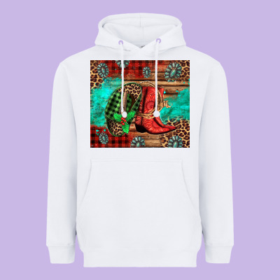 Country Boots And Cowboy Hat Christmas Heavyweight Hoodie Designed By Jasminsmagicworld