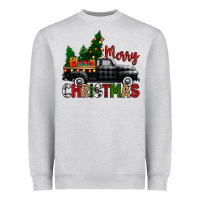 Heather Grey merry christmas with black truck Heavyweight Sweatshirt - Zillion Design Studio
