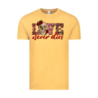 Vintage Mustard love never dies skull Vintage Tee - RanaPortraitStore