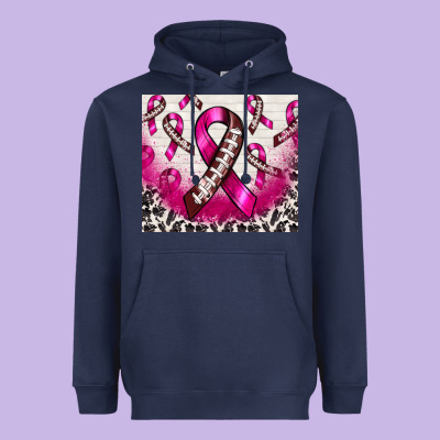 Breast Cancer American Football Ribbon Heavyweight Hoodie Designed By Nancycooperartshop