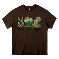 Chocolate Brown Peace Love Hippo Heavy Core Tee - LillyAllenDesigns