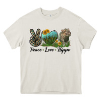 Cream Peace Love Hippo Heavy Core Tee - LillyAllenDesigns