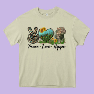 Peace Love Hippo Heavy Core Tee Designed By Lillyallendesigns