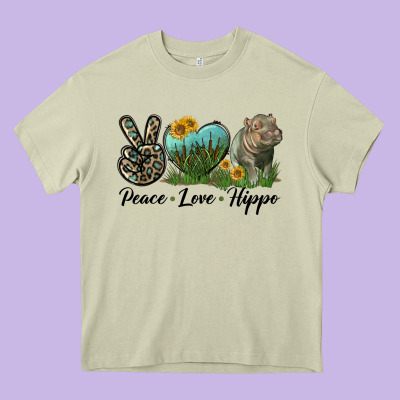 Peace Love Hippo Heavy Core Tee Designed By Lillyallendesigns