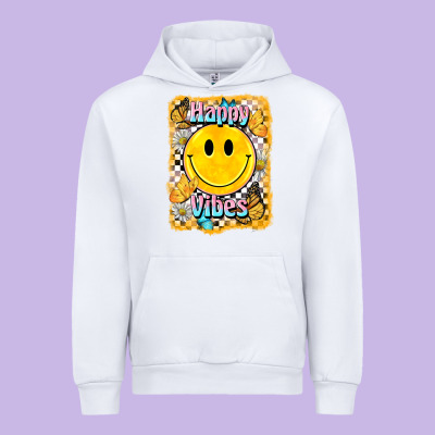 Happy Vibes Smiley Face Urban Hoodie Designed By Barkaloodesign