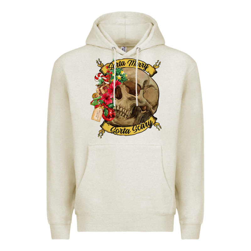 Sorta Merry Sorta Scary Skull Premium Hoodie by NancyCooperArtShop | Teevron