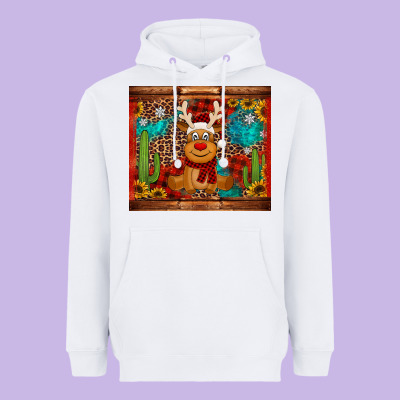 Western Christmas Reindeer Heavyweight Hoodie Designed By Jasminsmagicworld