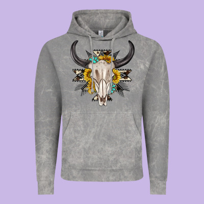 Vintage Hoodie cow aztec western bull skull