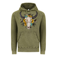 Vintage Olive cow aztec western bull skull Vintage Hoodie - texasbilliewilder