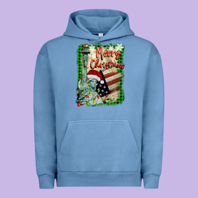 Merry Christmas  Statue Of Liberty Urban Hoodie Designed By Barkaloodesign
