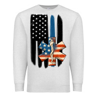 Oatmeal Heather ems american flag Premium Sweatshirt - MaliasSmallBusiness