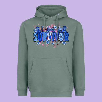 I Am A Survivor Colon Cancer Blue Ribbon Heavyweight Hoodie Designed By Nancycooperartshop