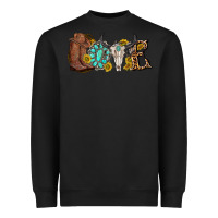 Black western love bull skull with gemstone and sunflowe Heavyweight Sweatshirt - texasbilliewilder