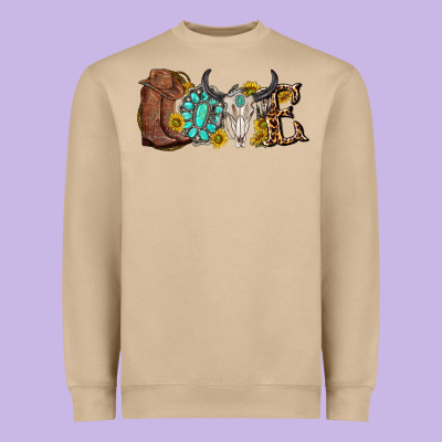 Western Love Bull Skull With Gemstone And Sunflowe Heavyweight Sweatshirt Designed By Texasbilliewilder