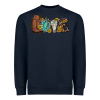 Navy western love bull skull with gemstone and sunflowe Heavyweight Sweatshirt - texasbilliewilder