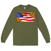 Army Green usa flag and sunflower license plate Long Sleeve Tee - HRA Design Shop