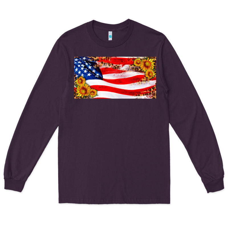Usa Flag And Sunflower License Plate Long Sleeve Tee by HRA Design Shop | Teevron