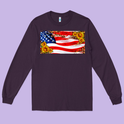 Usa Flag And Sunflower License Plate Long Sleeve Tee Designed By Hra Design Shop