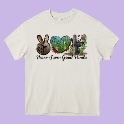 Peace Love Giant Panda Heavy Core Tee Designed By Lillyallendesigns