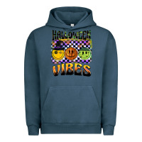 Pigment Midnight Navy halloween vibes smiley face Urban Hoodie - BarkalooDesign