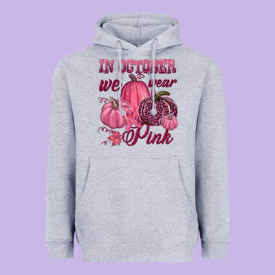 In October We Wear Pink Heavyweight Hoodie Designed By Nancycooperartshop