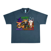 Midnight Navy happy hallothanksmas with cow Urban Heavy Tee - texasbilliewilder
