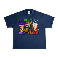 Navy happy hallothanksmas with cow Urban Heavy Tee - texasbilliewilder