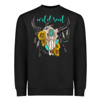 Black wild soul boho bull skull Heavyweight Sweatshirt - texasbilliewilder