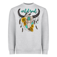 Heather Grey wild soul boho bull skull Heavyweight Sweatshirt - texasbilliewilder