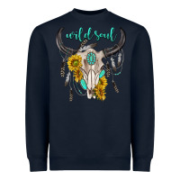 Navy wild soul boho bull skull Heavyweight Sweatshirt - texasbilliewilder