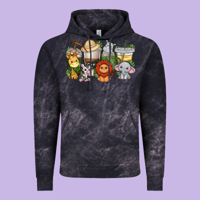 Vintage Hoodie cute baby safari animals coffee cups