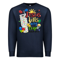 Navy autism jesus fills my cup Premium Sweatshirt - MaliasSmallBusiness