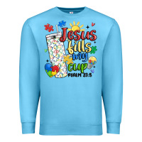 Ocean Blue autism jesus fills my cup Premium Sweatshirt - MaliasSmallBusiness