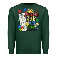 Sports Green autism jesus fills my cup Premium Sweatshirt - MaliasSmallBusiness
