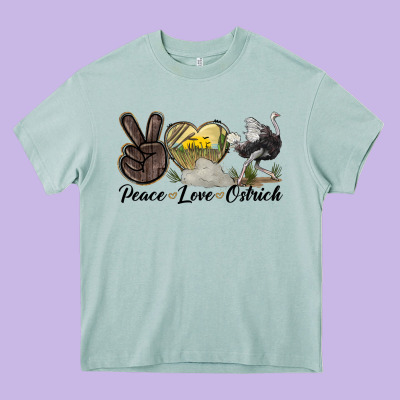 Peace Love Ostrich Heavy Core Tee Designed By Lillyallendesigns