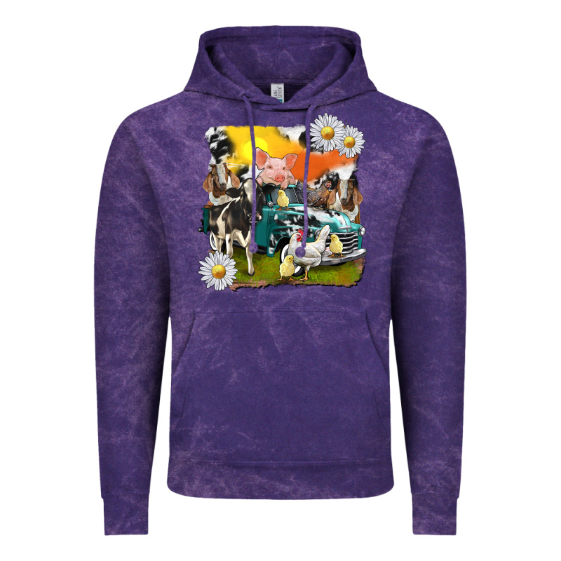Cowhide Farm Truck With Farm Animals Vintage Hoodie by texasbilliewilder | Teevron