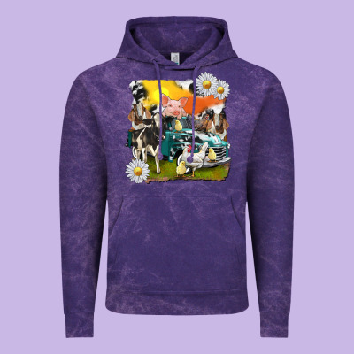 Vintage Hoodie cowhide farm truck with farm animals