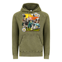 Vintage Olive cowhide farm truck with farm animals Vintage Hoodie - texasbilliewilder