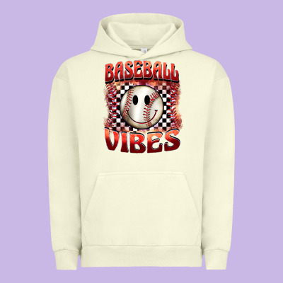Baseball Vibes Smiley Face Urban Hoodie Designed By Barkaloodesign