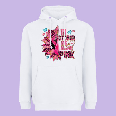 In October We Wear Pink Heavyweight Hoodie Designed By Nancycooperartshop
