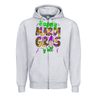 Heather Grey happy mardi gras y'all gnome Zipper Hoodie - JahusDesignShop