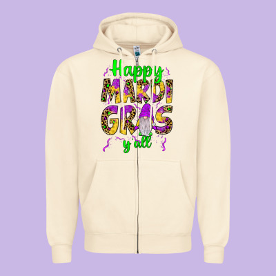 Happy Mardi Gras Y'all Gnome Zipper Hoodie Designed By Jahusdesignshop