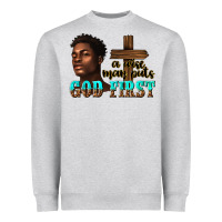 Heather Grey a wise man puts god first Heavyweight Sweatshirt - texasbilliewilder